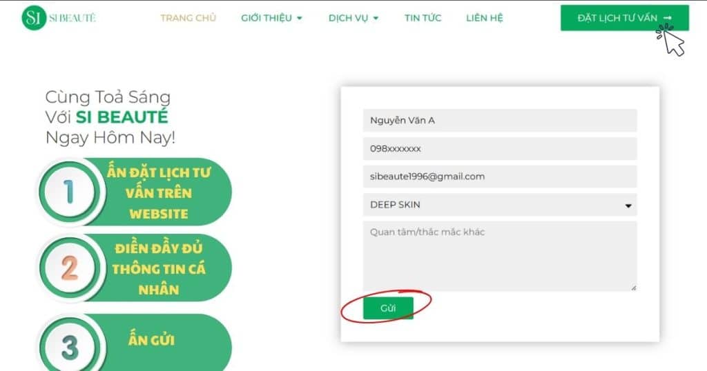 cách đặt lịch chăm sóc da chuẩn y khoa tại Si Beauté
