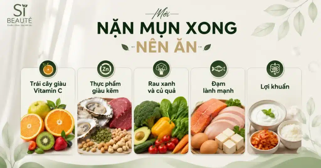 mới nặn mụn xong nên ăn gì