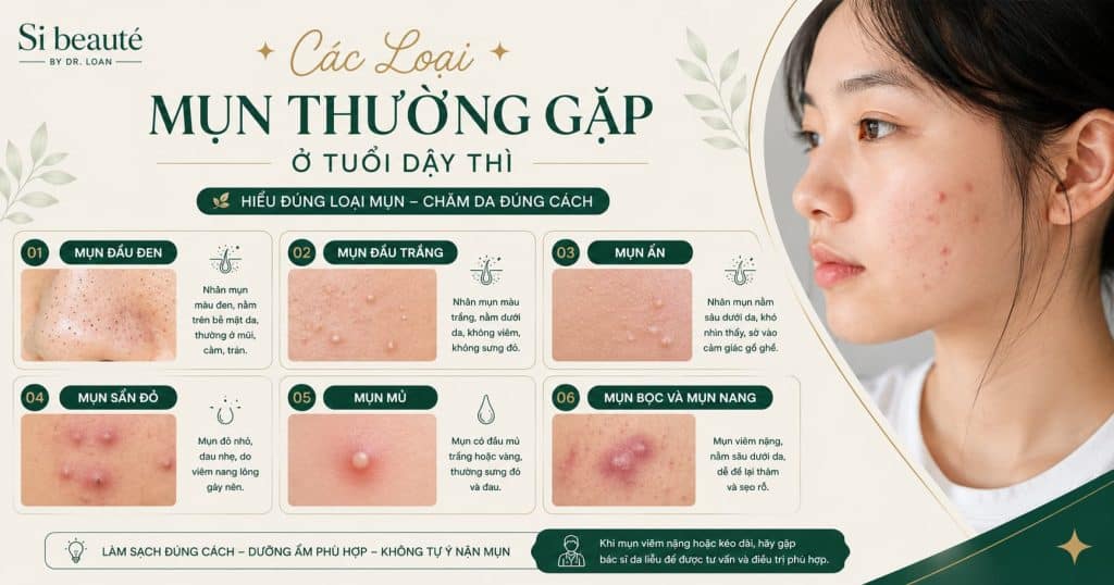 Các Loại Mụn Thường Gặp Ở Tuổi Dậy Thì
