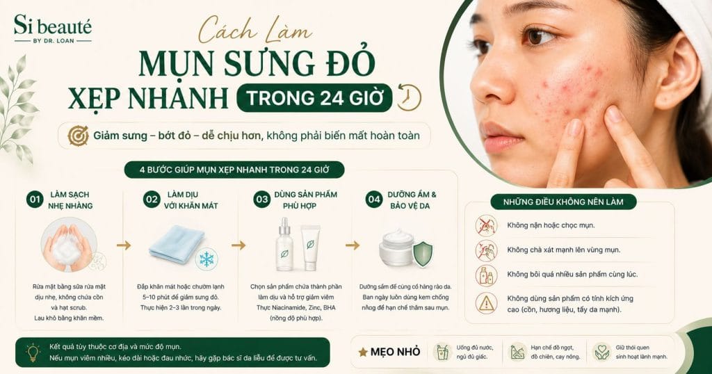 Cách Làm Mụn Sưng Đỏ Xẹp Nhanh Trong 24 Giờ