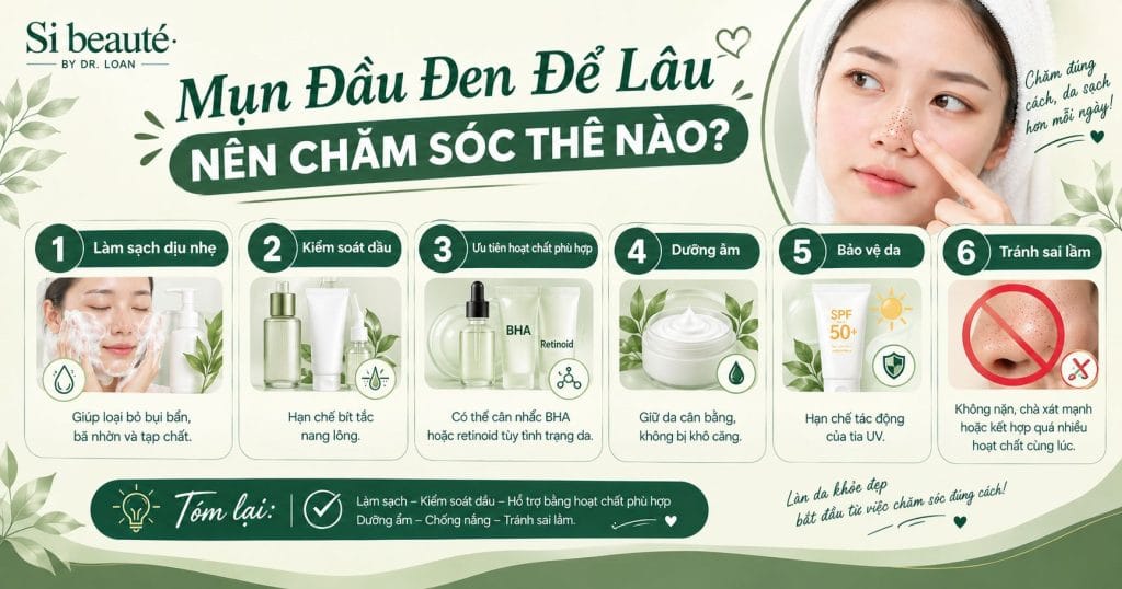 Mụn Đầu Đen Để Lâu Nên Chăm Sóc Thế Nào?
