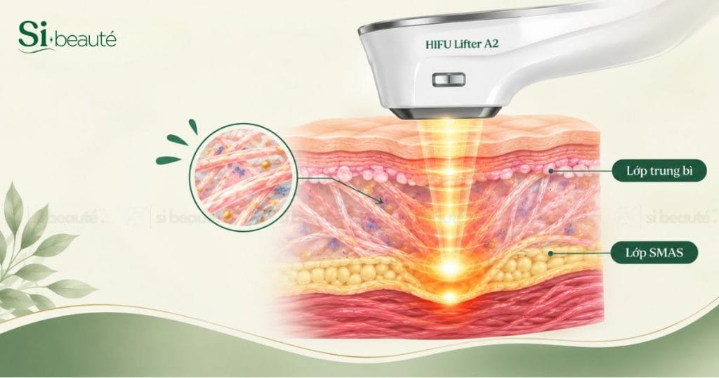 cơ chế hoạt động của hifu liftera a2 tại si beauté - tạo ảnh bởi AI